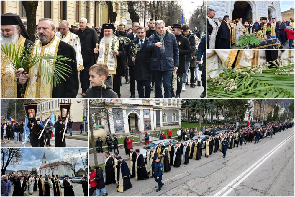 Numeroși credincioși, în frunte cu Mitropolitul Andrei, la Procesiunea de Florii de la Bistrița